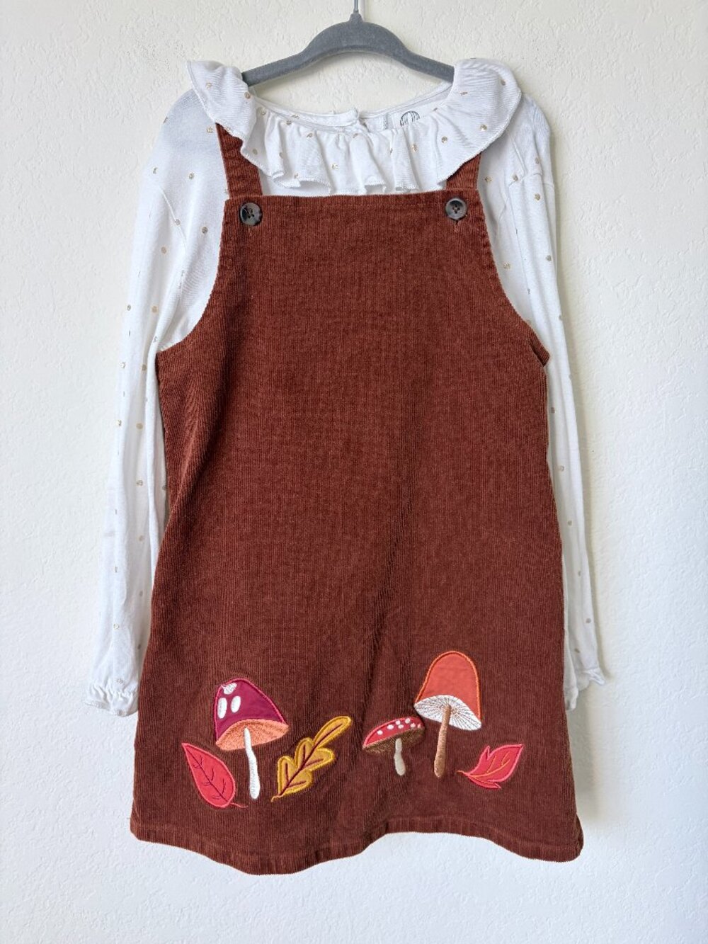 Adventure Wear 360 Dress Youth Girls 6 Brown Fall Mushroom Corduroy Jumper Set
